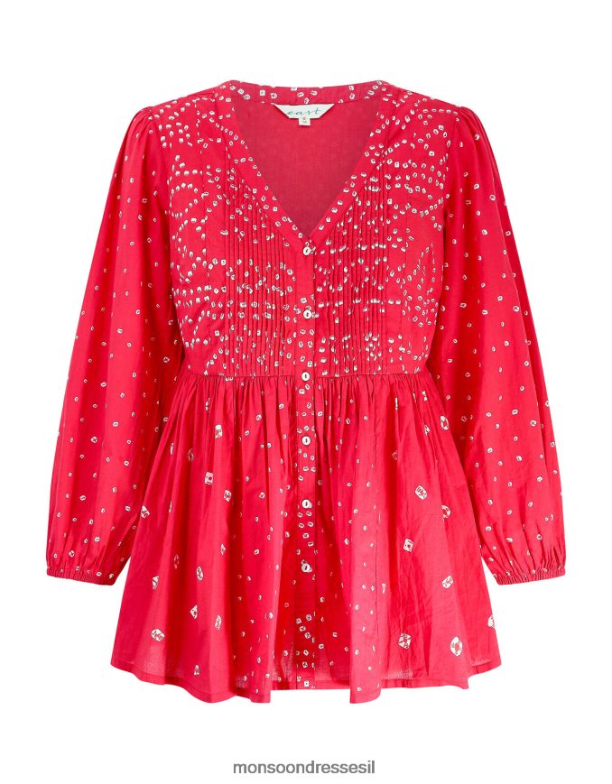 הַלבָּשָׁה Monsoon טופ הדפס מזרח נובה בנדאני אָדוֹם נשים HTJ0TZ687