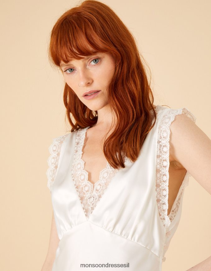 הַלבָּשָׁה Monsoon שמלת לילה סאטן תחרה כלה פרימיום שֶׁנהָב נשים HTJ0TZ689