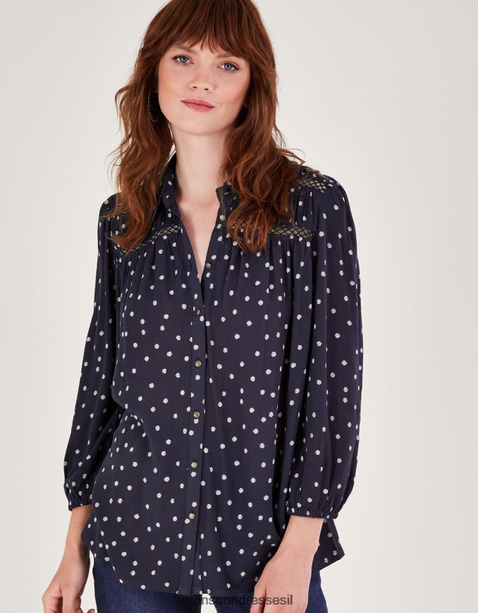 הַלבָּשָׁה Monsoon חולצה נקודתית כחול (צי) נשים HTJ0TZ69