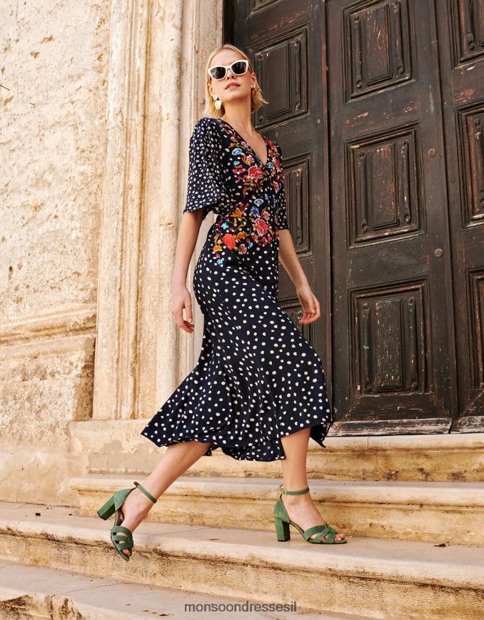 הַלבָּשָׁה Monsoon שמלת תה רקומה של רורי כחול (צי) נשים HTJ0TZ696