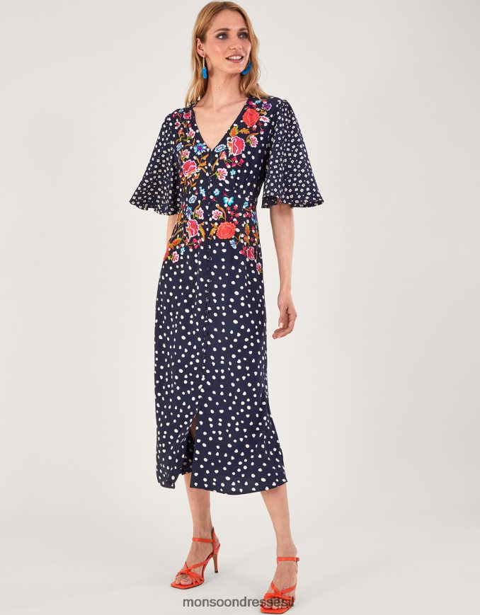 הַלבָּשָׁה Monsoon שמלת תה רקומה של רורי כחול (צי) נשים HTJ0TZ696