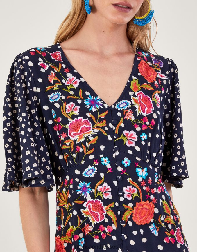 הַלבָּשָׁה Monsoon שמלת תה רקומה של רורי כחול (צי) נשים HTJ0TZ696