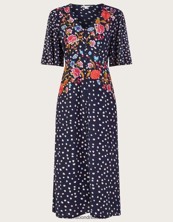 הַלבָּשָׁה Monsoon שמלת תה רקומה של רורי כחול (צי) נשים HTJ0TZ696