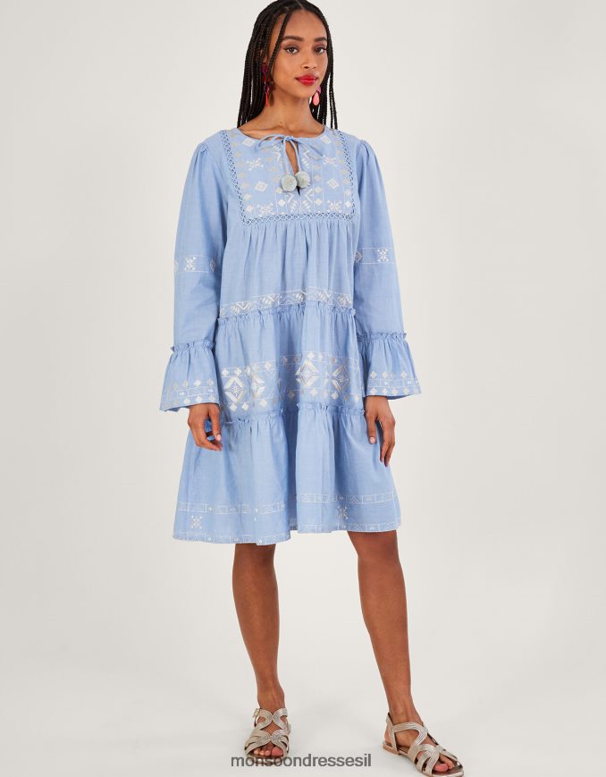 הַלבָּשָׁה Monsoon שמלת שכבות רקומה כְּחוֹל נשים HTJ0TZ699