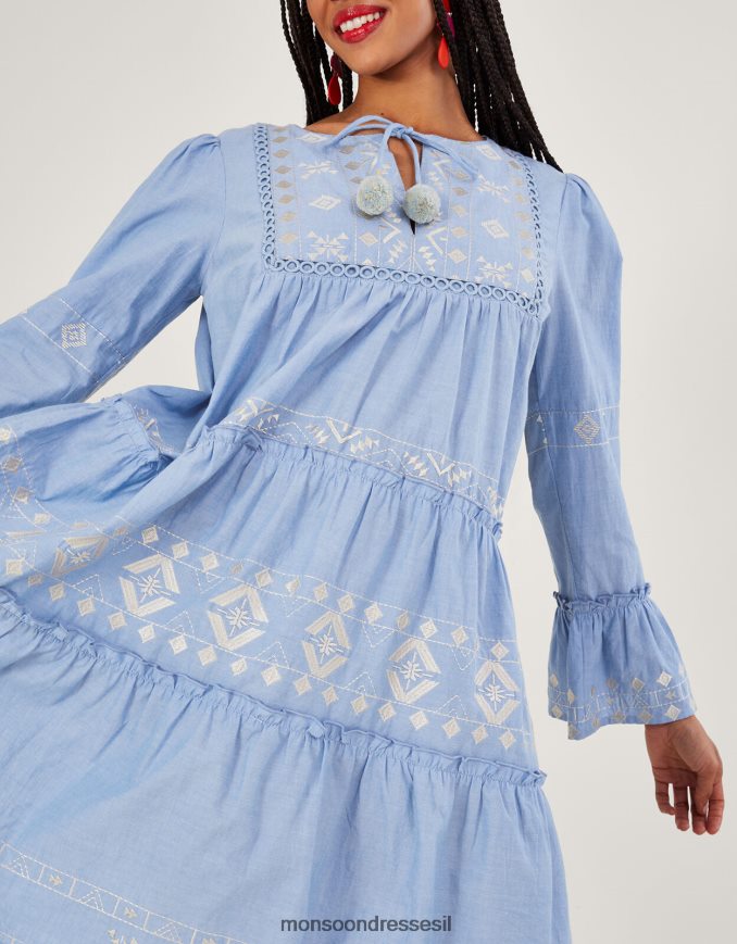 הַלבָּשָׁה Monsoon שמלת שכבות רקומה כְּחוֹל נשים HTJ0TZ699