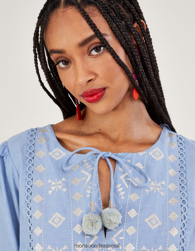 הַלבָּשָׁה Monsoon שמלת שכבות רקומה כְּחוֹל נשים HTJ0TZ699