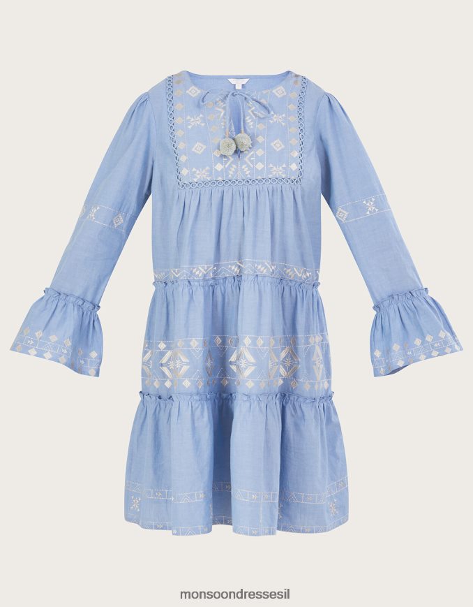 הַלבָּשָׁה Monsoon שמלת שכבות רקומה כְּחוֹל נשים HTJ0TZ699