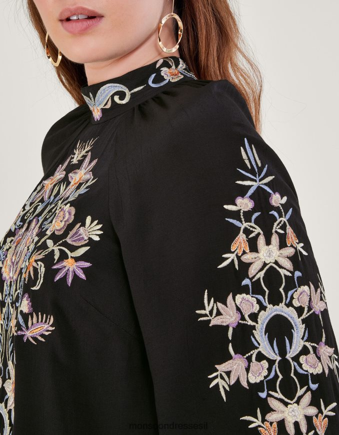 הַלבָּשָׁה Monsoon חולצה רקומה פרחונית של פארה שָׁחוֹר נשים HTJ0TZ6