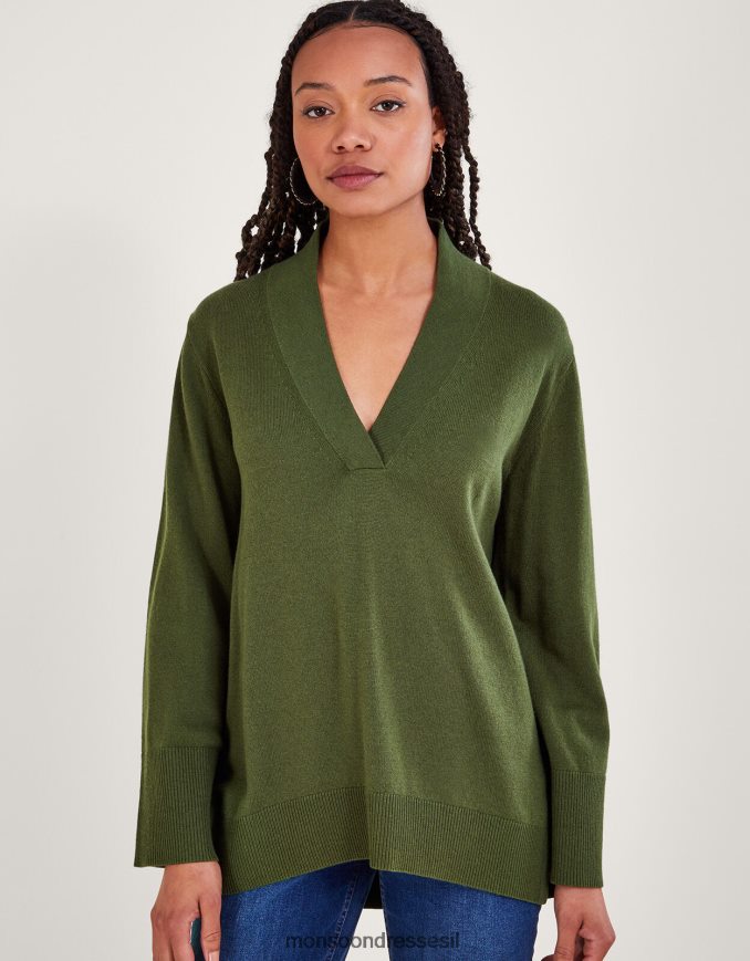 הַלבָּשָׁה Monsoon מגשר צמר צווארון ירוק נשים HTJ0TZ70