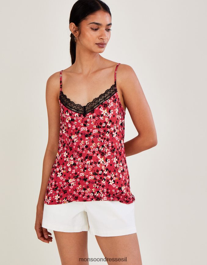 הַלבָּשָׁה Monsoon טופ ג'רזי קאמי מטורף אָדוֹם נשים HTJ0TZ700