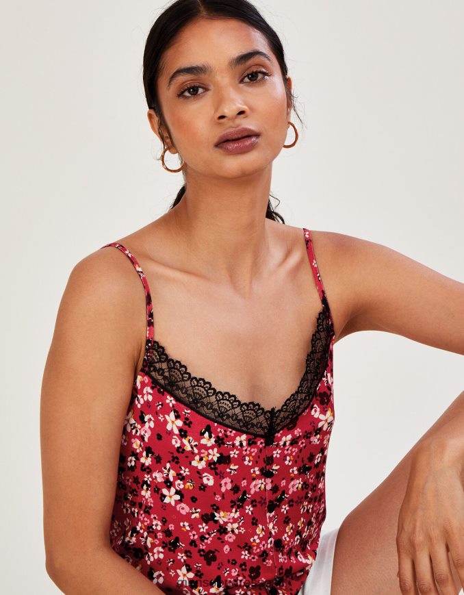 הַלבָּשָׁה Monsoon טופ ג'רזי קאמי מטורף אָדוֹם נשים HTJ0TZ700