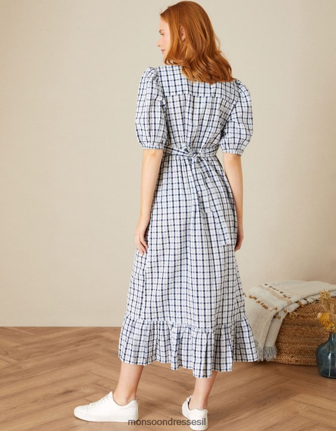 הַלבָּשָׁה Monsoon שמלת בובה עוטפת גינגהם כְּחוֹל נשים HTJ0TZ701