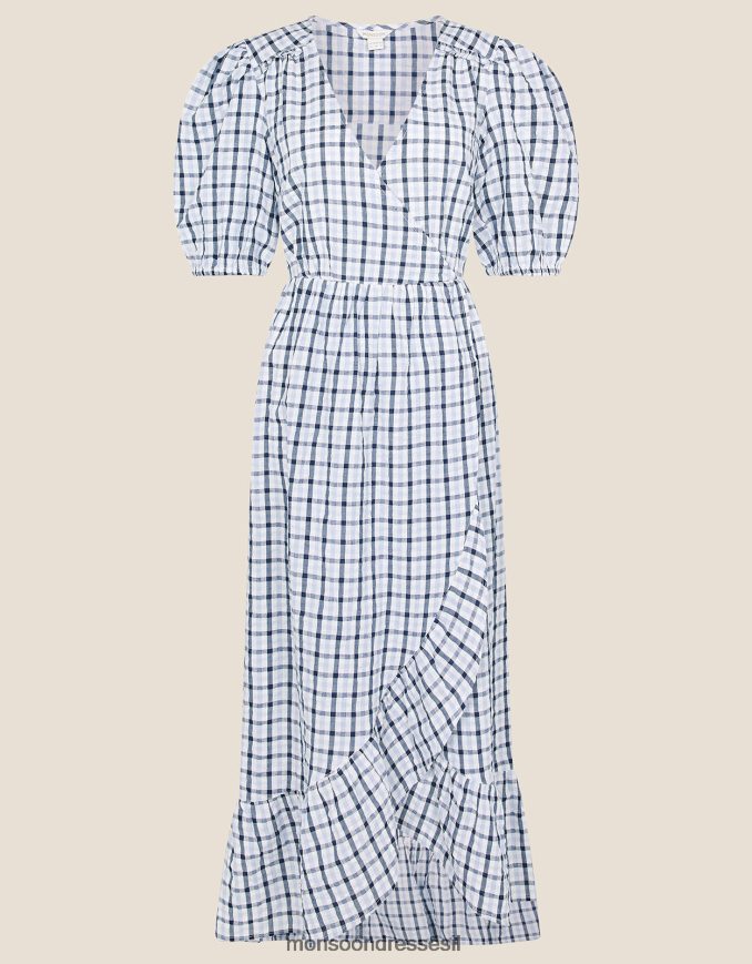 הַלבָּשָׁה Monsoon שמלת בובה עוטפת גינגהם כְּחוֹל נשים HTJ0TZ701