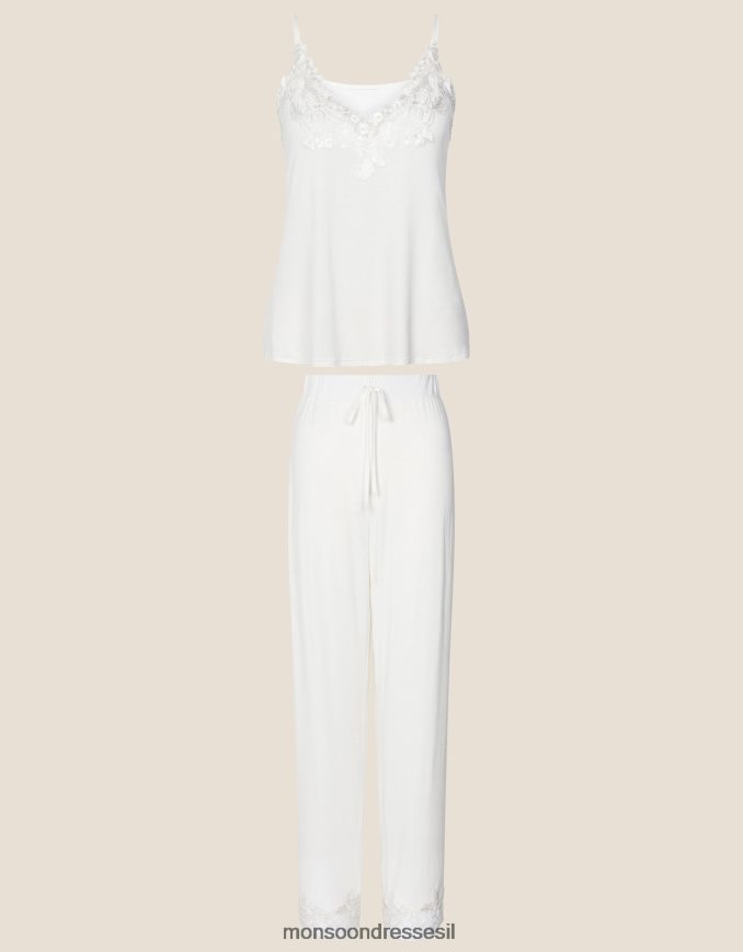 הַלבָּשָׁה Monsoon סט פיג'מות תחרה לכלה שֶׁנהָב נשים HTJ0TZ702