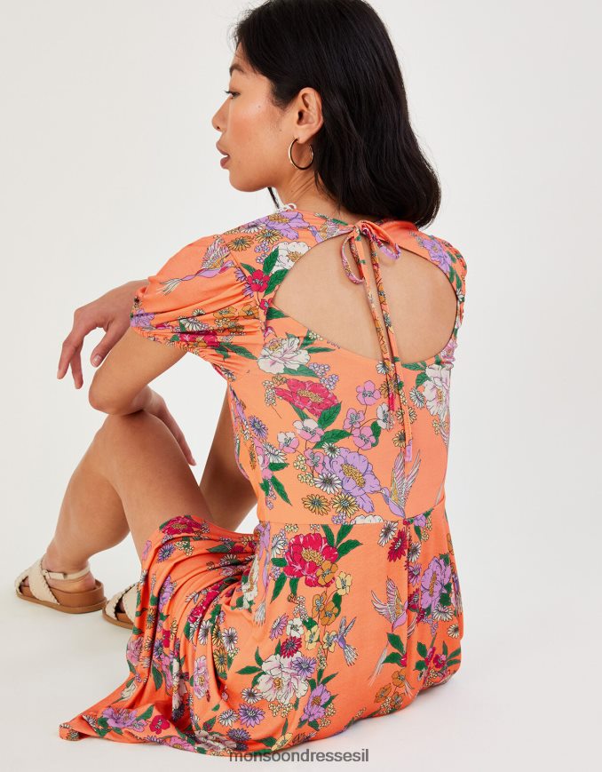 הַלבָּשָׁה Monsoon שמלת ג'רסי פרחונית עם תחרה תפוז (אפרסק) נשים HTJ0TZ703