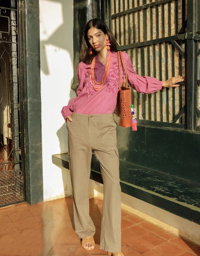 הַלבָּשָׁה Monsoon מכנסי מטען מכותנה אריג ירוק (חאקי) נשים HTJ0TZ705