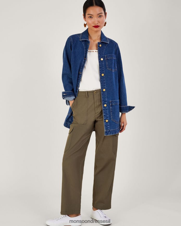 הַלבָּשָׁה Monsoon מכנסי מטען מכותנה אריג ירוק (חאקי) נשים HTJ0TZ705