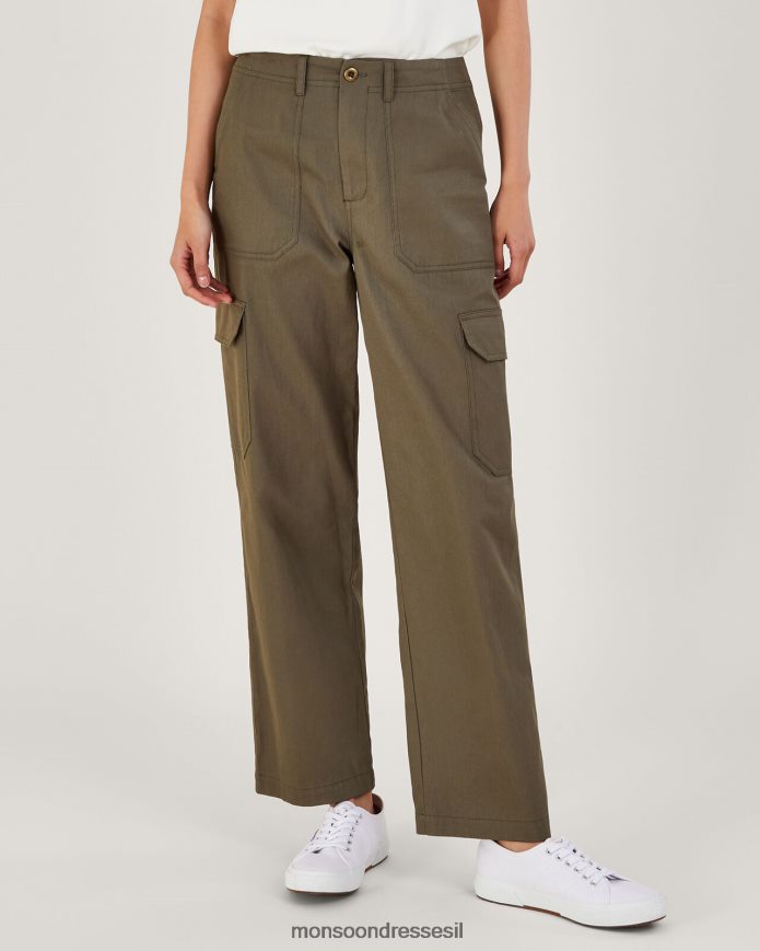 הַלבָּשָׁה Monsoon מכנסי מטען מכותנה אריג ירוק (חאקי) נשים HTJ0TZ705