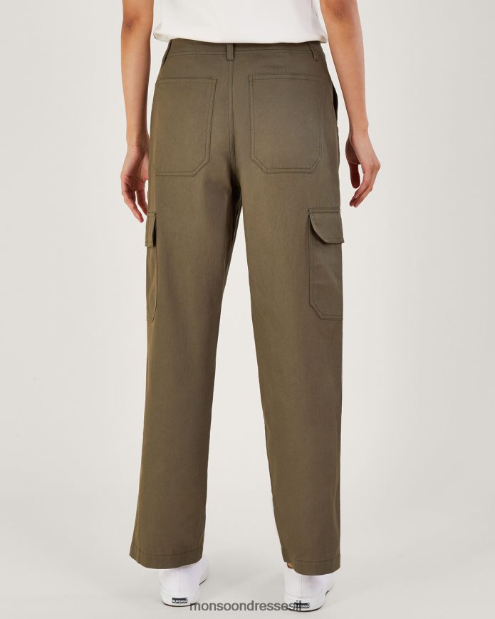 הַלבָּשָׁה Monsoon מכנסי מטען מכותנה אריג ירוק (חאקי) נשים HTJ0TZ705