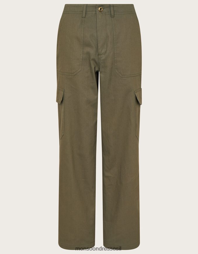 הַלבָּשָׁה Monsoon מכנסי מטען מכותנה אריג ירוק (חאקי) נשים HTJ0TZ705