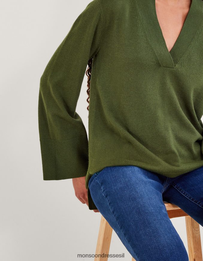 הַלבָּשָׁה Monsoon מגשר צמר צווארון ירוק נשים HTJ0TZ70