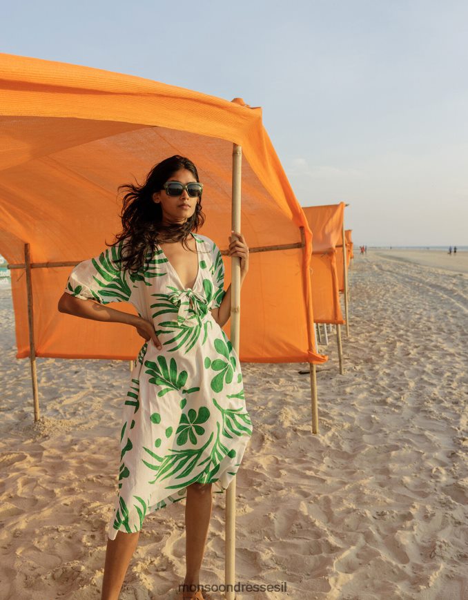 הַלבָּשָׁה Monsoon שמלת מידי מופשטת בהדפס כף היד ירוק נשים HTJ0TZ710