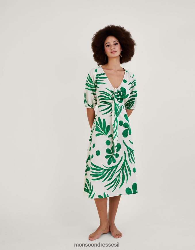 הַלבָּשָׁה Monsoon שמלת מידי מופשטת בהדפס כף היד ירוק נשים HTJ0TZ710