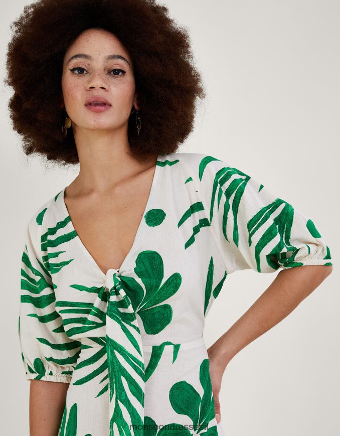 הַלבָּשָׁה Monsoon שמלת מידי מופשטת בהדפס כף היד ירוק נשים HTJ0TZ710