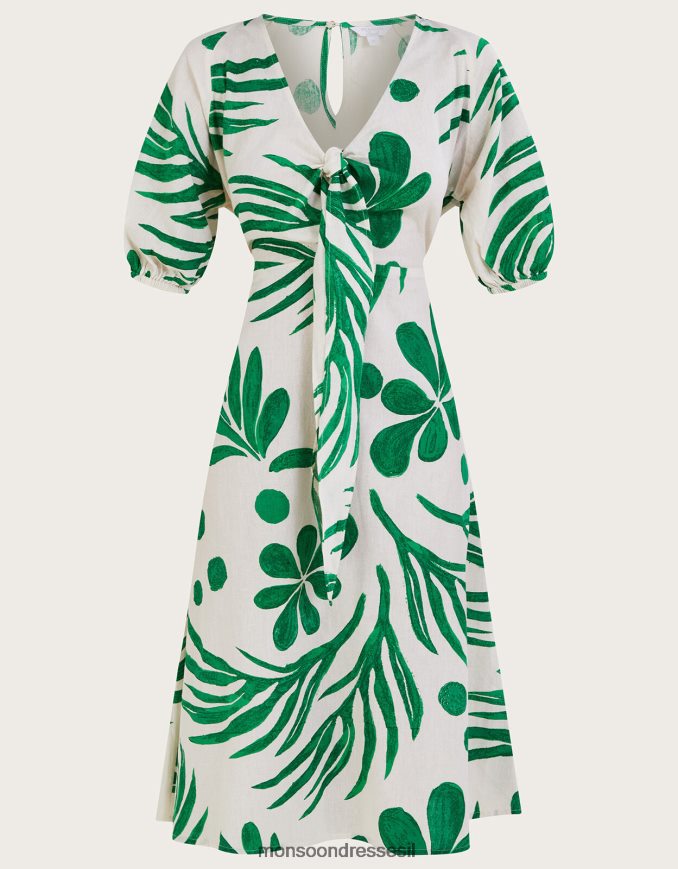 הַלבָּשָׁה Monsoon שמלת מידי מופשטת בהדפס כף היד ירוק נשים HTJ0TZ710