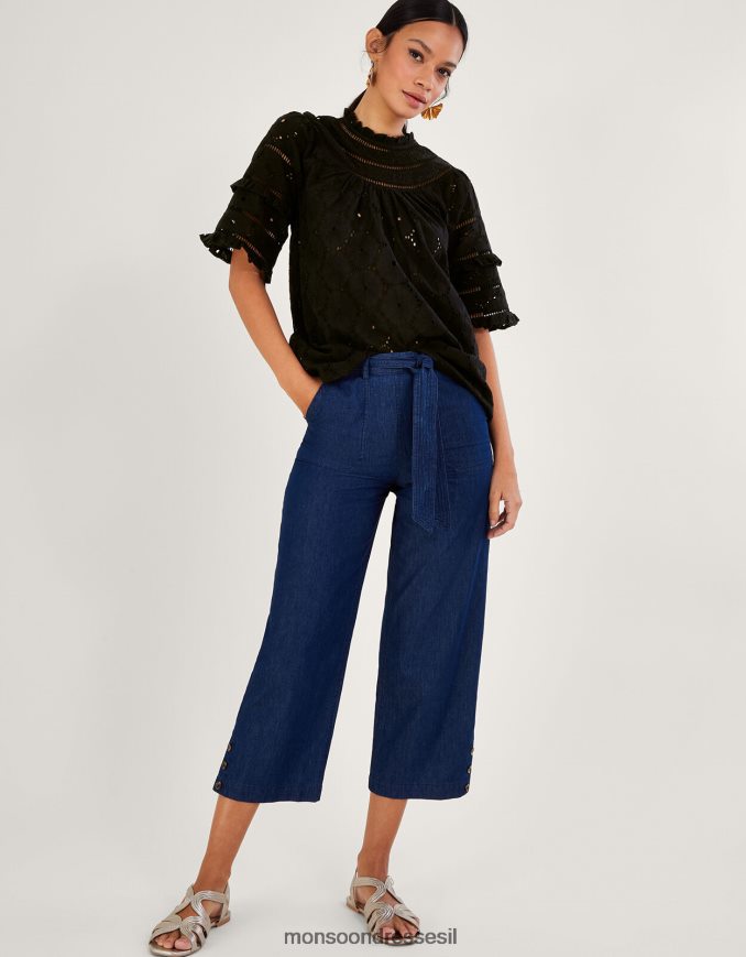 הַלבָּשָׁה Monsoon חלק עליון רקום עם עיטור סלסול שָׁחוֹר נשים HTJ0TZ711