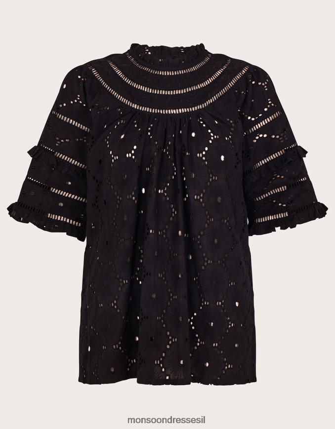 הַלבָּשָׁה Monsoon חלק עליון רקום עם עיטור סלסול שָׁחוֹר נשים HTJ0TZ711