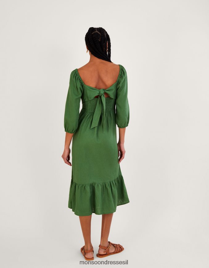 הַלבָּשָׁה Monsoon שמלת תה מלני בתערובת פשתן ירוק נשים HTJ0TZ712