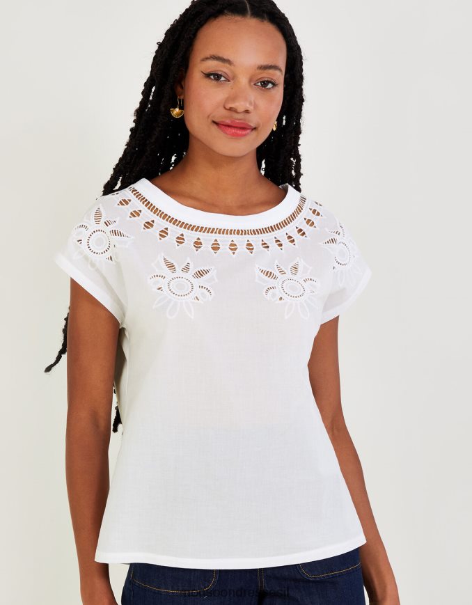 הַלבָּשָׁה Monsoon חולצת טריקו פרחונית בגזרה שֶׁנהָב נשים HTJ0TZ714