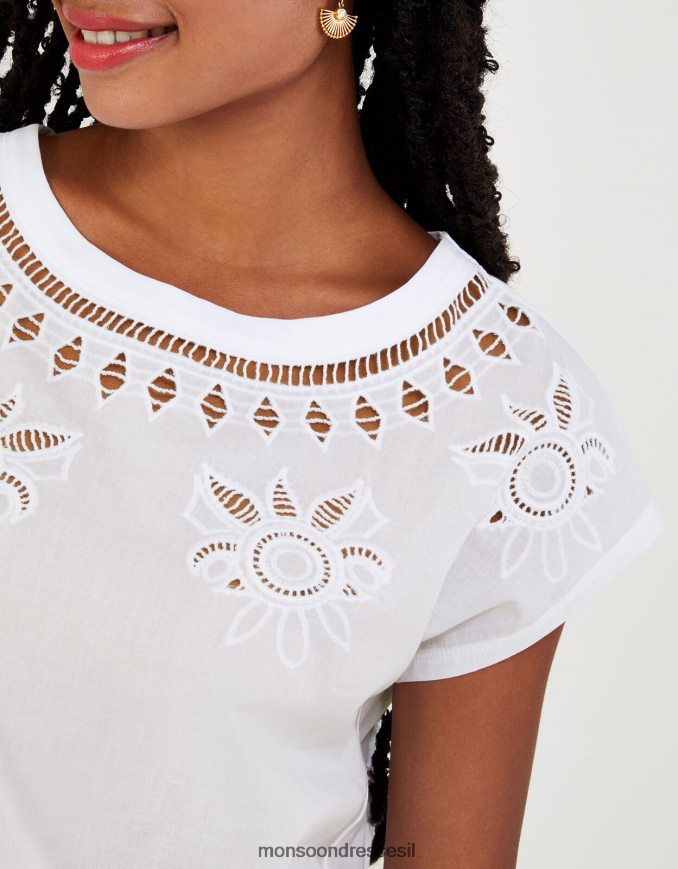 הַלבָּשָׁה Monsoon חולצת טריקו פרחונית בגזרה שֶׁנהָב נשים HTJ0TZ714