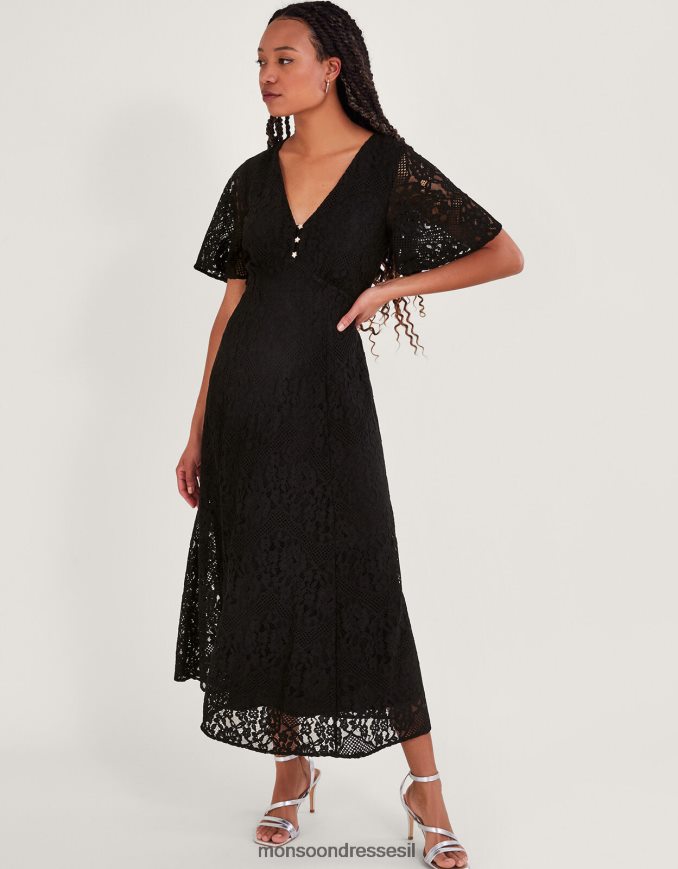 הַלבָּשָׁה Monsoon שמלת תה תחרה לוצ'יה שָׁחוֹר נשים HTJ0TZ72