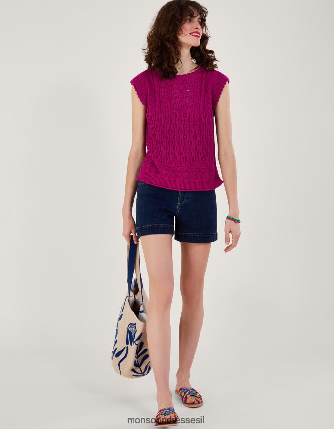 הַלבָּשָׁה Monsoon אפוד סרוג פוינטל רב תפרים וָרוֹד נשים HTJ0TZ720