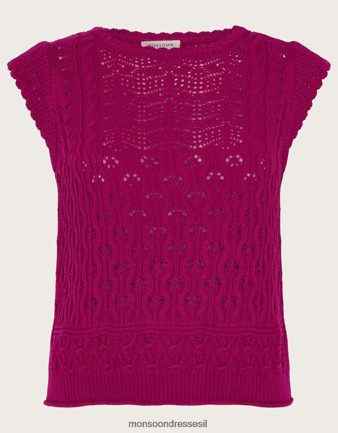 הַלבָּשָׁה Monsoon אפוד סרוג פוינטל רב תפרים וָרוֹד נשים HTJ0TZ720