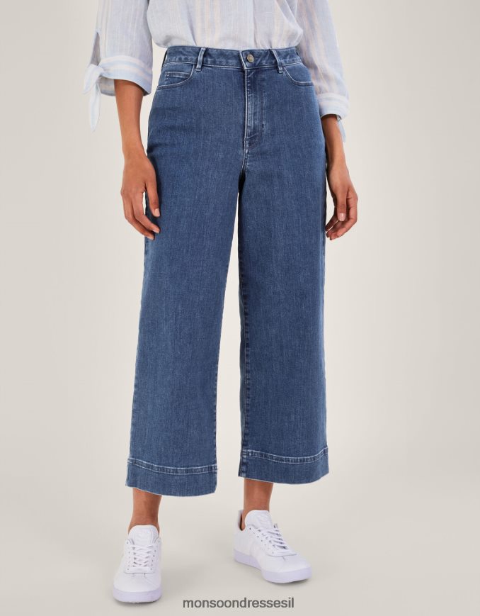 הַלבָּשָׁה Monsoon ג'ינס קצוץ לרגליים רחבות כחול (כחול ג'ינס) נשים HTJ0TZ725