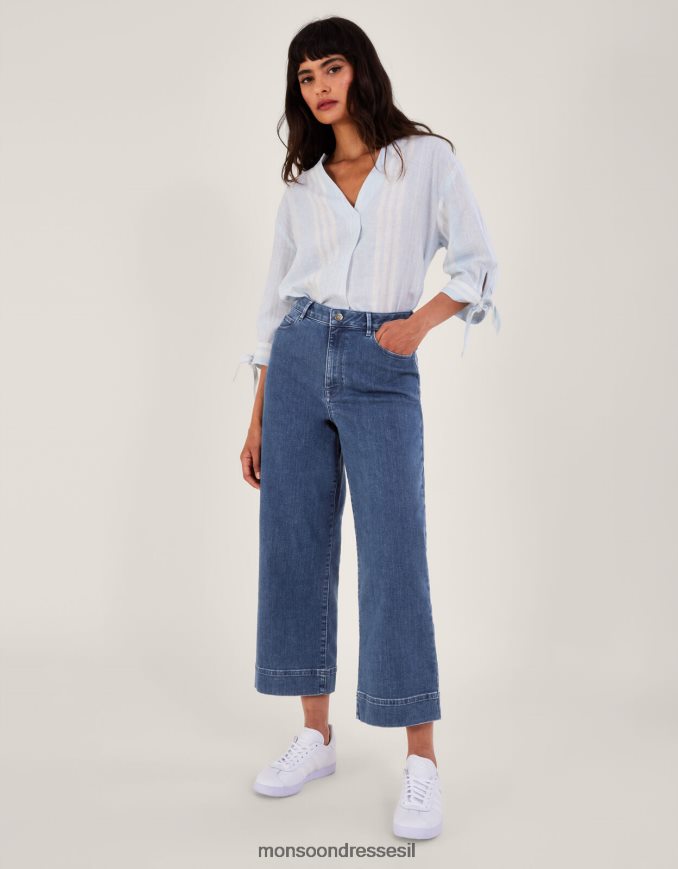 הַלבָּשָׁה Monsoon ג'ינס קצוץ לרגליים רחבות כחול (כחול ג'ינס) נשים HTJ0TZ725