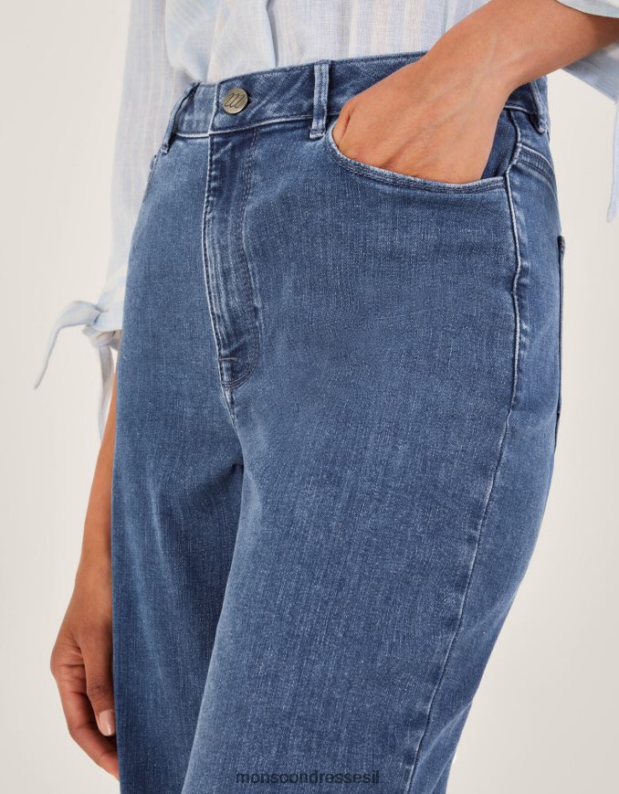 הַלבָּשָׁה Monsoon ג'ינס קצוץ לרגליים רחבות כחול (כחול ג'ינס) נשים HTJ0TZ725