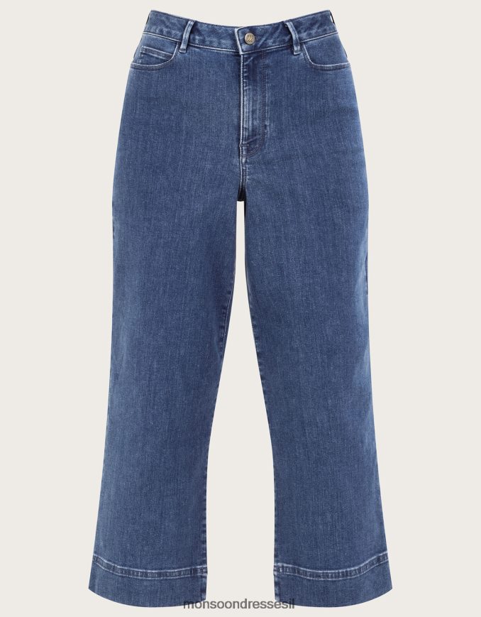 הַלבָּשָׁה Monsoon ג'ינס קצוץ לרגליים רחבות כחול (כחול ג'ינס) נשים HTJ0TZ725