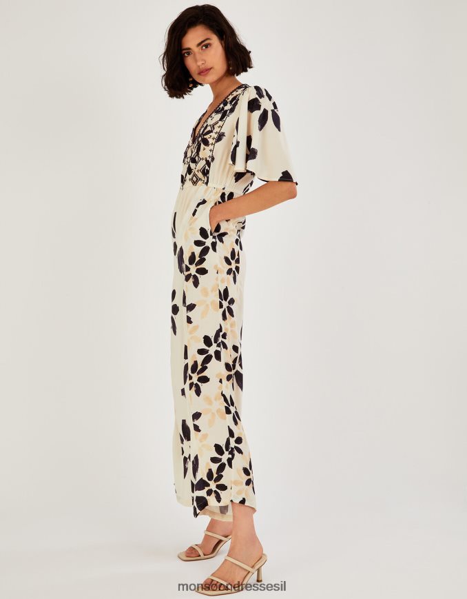 הַלבָּשָׁה Monsoon סרבל רקום בהדפס פרחים מופשט שֶׁנהָב נשים HTJ0TZ726