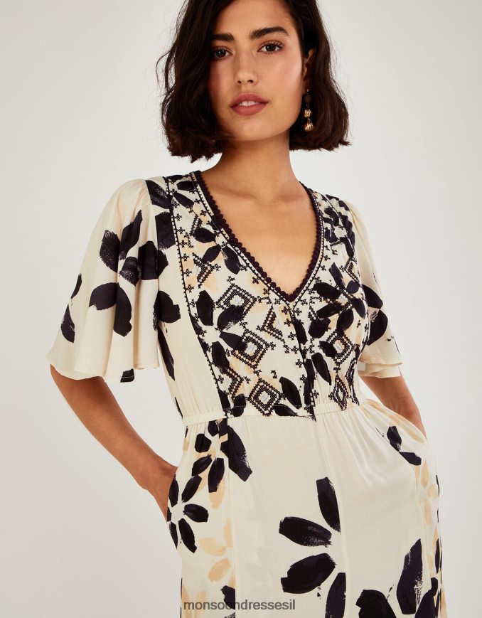 הַלבָּשָׁה Monsoon סרבל רקום בהדפס פרחים מופשט שֶׁנהָב נשים HTJ0TZ726