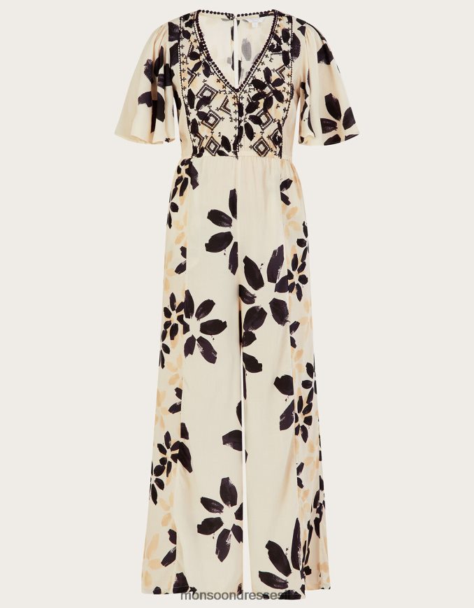 הַלבָּשָׁה Monsoon סרבל רקום בהדפס פרחים מופשט שֶׁנהָב נשים HTJ0TZ726