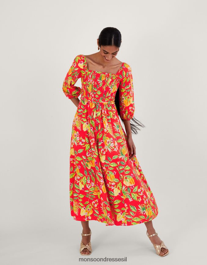הַלבָּשָׁה Monsoon שמלת מידי בהדפס פיפה אָדוֹם נשים HTJ0TZ727