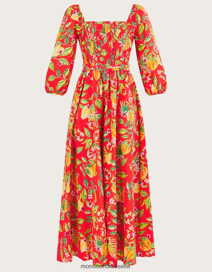 הַלבָּשָׁה Monsoon שמלת מידי בהדפס פיפה אָדוֹם נשים HTJ0TZ727