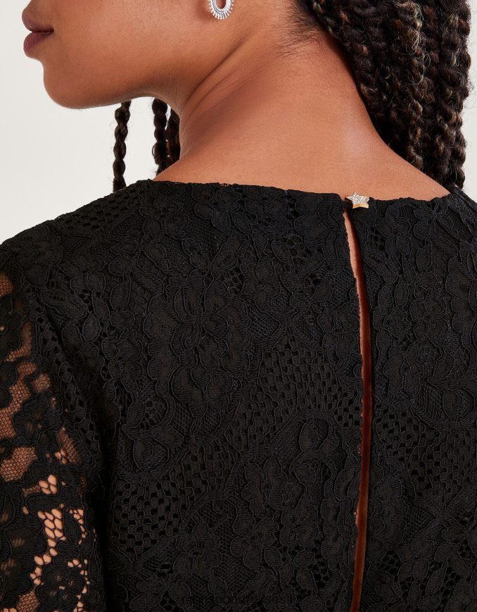 הַלבָּשָׁה Monsoon שמלת תה תחרה לוצ'יה שָׁחוֹר נשים HTJ0TZ72