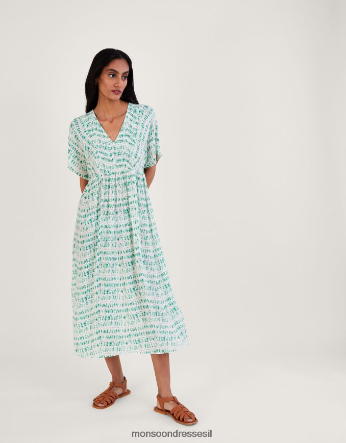 הַלבָּשָׁה Monsoon שמלת קפטן מחוך עם הדפס עניבה כחול (טורקיז) נשים HTJ0TZ733