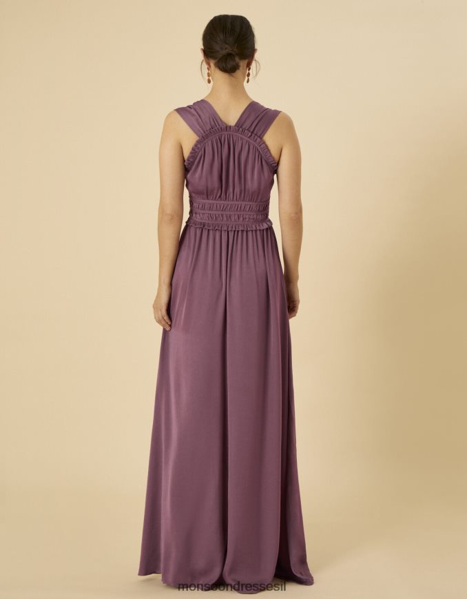 הַלבָּשָׁה Monsoon שמלת מקסי סאטן של קתרין ורד ורוד) נשים HTJ0TZ734