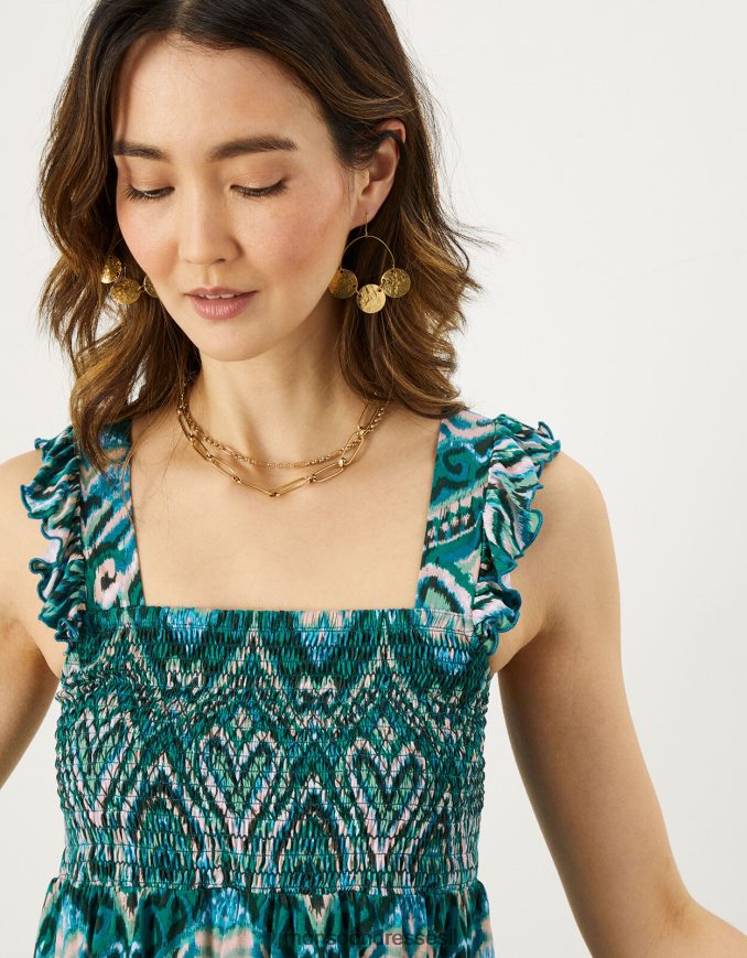 הַלבָּשָׁה Monsoon טופ ג'רסי בהדפס אצטקי עם פאנל מרומז ירוק כחלחל נשים HTJ0TZ736